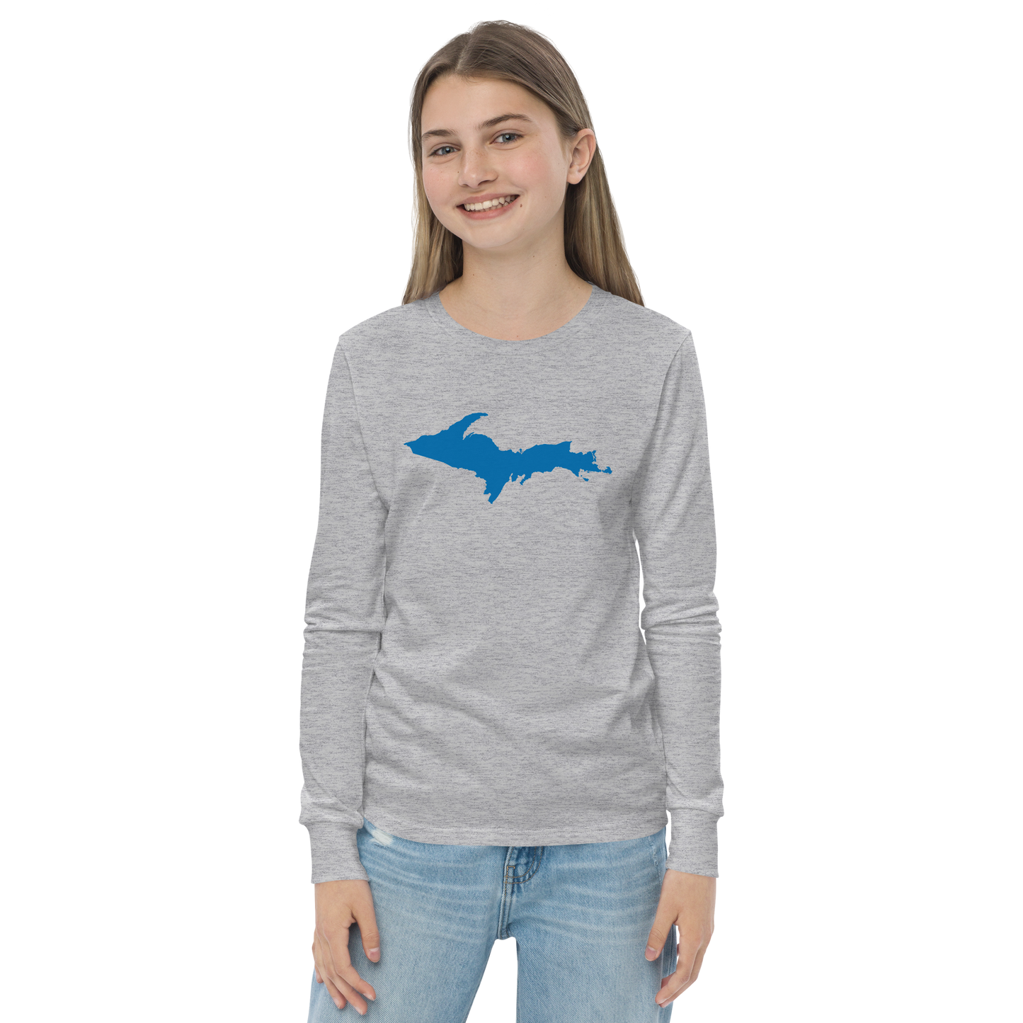 Michigan Upper Peninsula T-Shirt (w/ Azure UP Outline) | Youth Long Sleeve