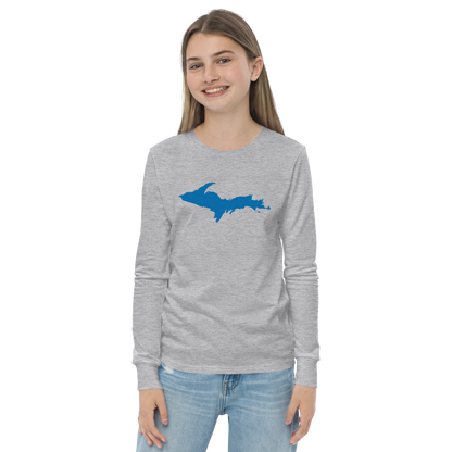 Michigan Upper Peninsula T-Shirt (w/ Azure UP Outline) | Youth Long Sleeve