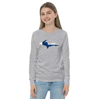 Michigan Upper Peninsula T-Shirt (w/ UP Finland Flag Outline) | Youth Long Sleeve