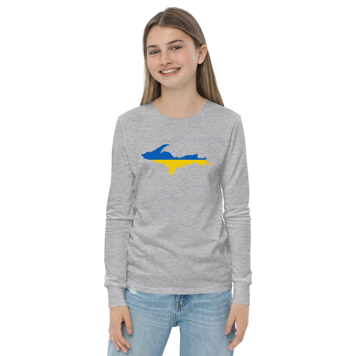 Michigan Upper Peninsula T-Shirt (w/ UP Ukraine Flag Outline) | Youth Long Sleeve