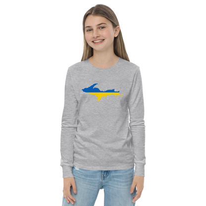 Michigan Upper Peninsula T-Shirt (w/ UP Ukraine Flag Outline) | Youth Long Sleeve