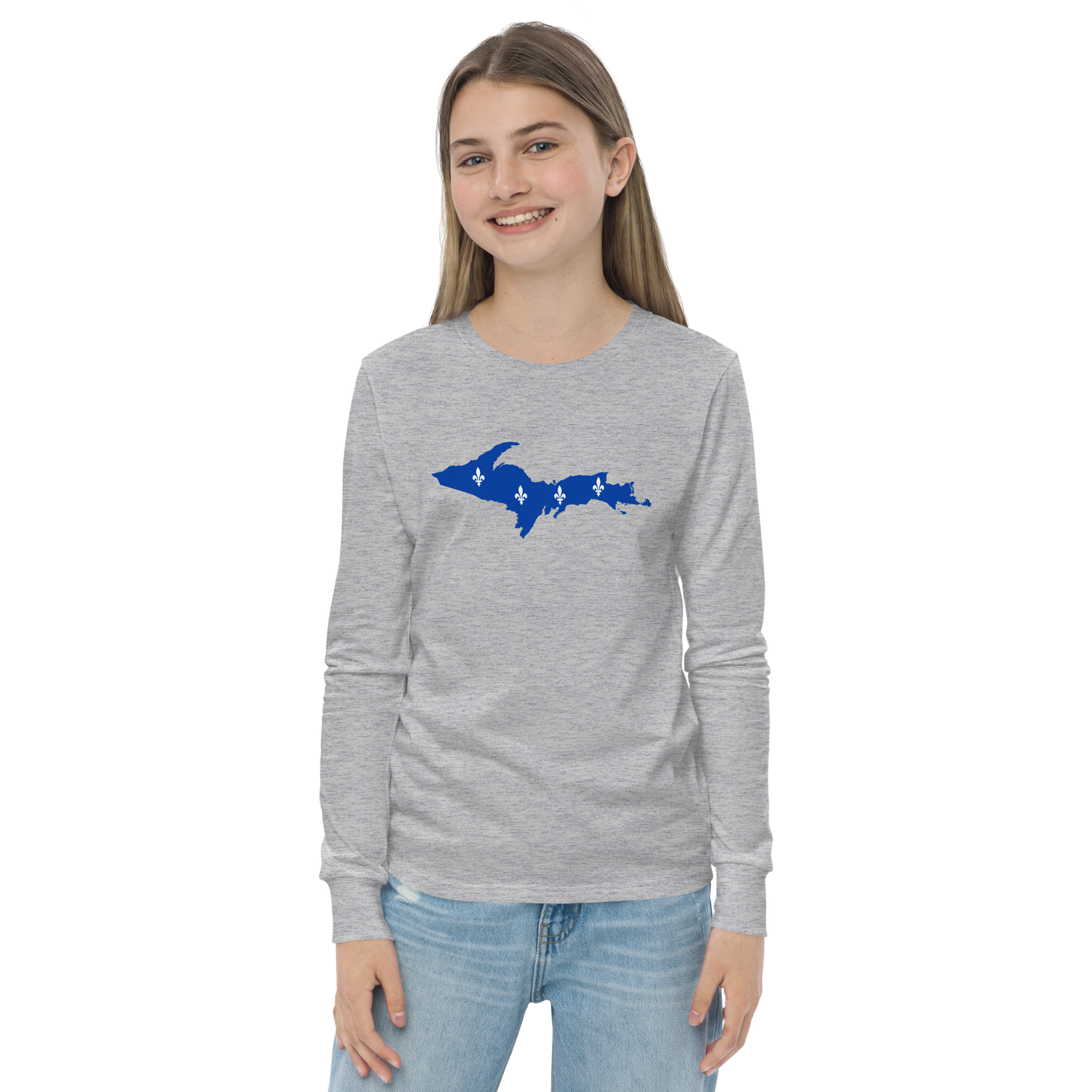 Michigan Upper Peninsula T-Shirt (w/ UP Quebec Flag Outline) | Youth Long Sleeve