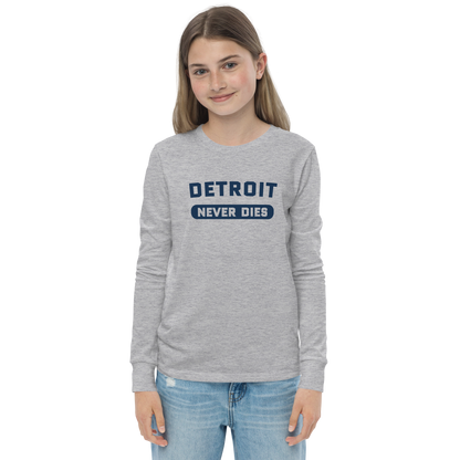 'Detroit Never Dies' T-Shirt | Unisex Youth Long Sleeve