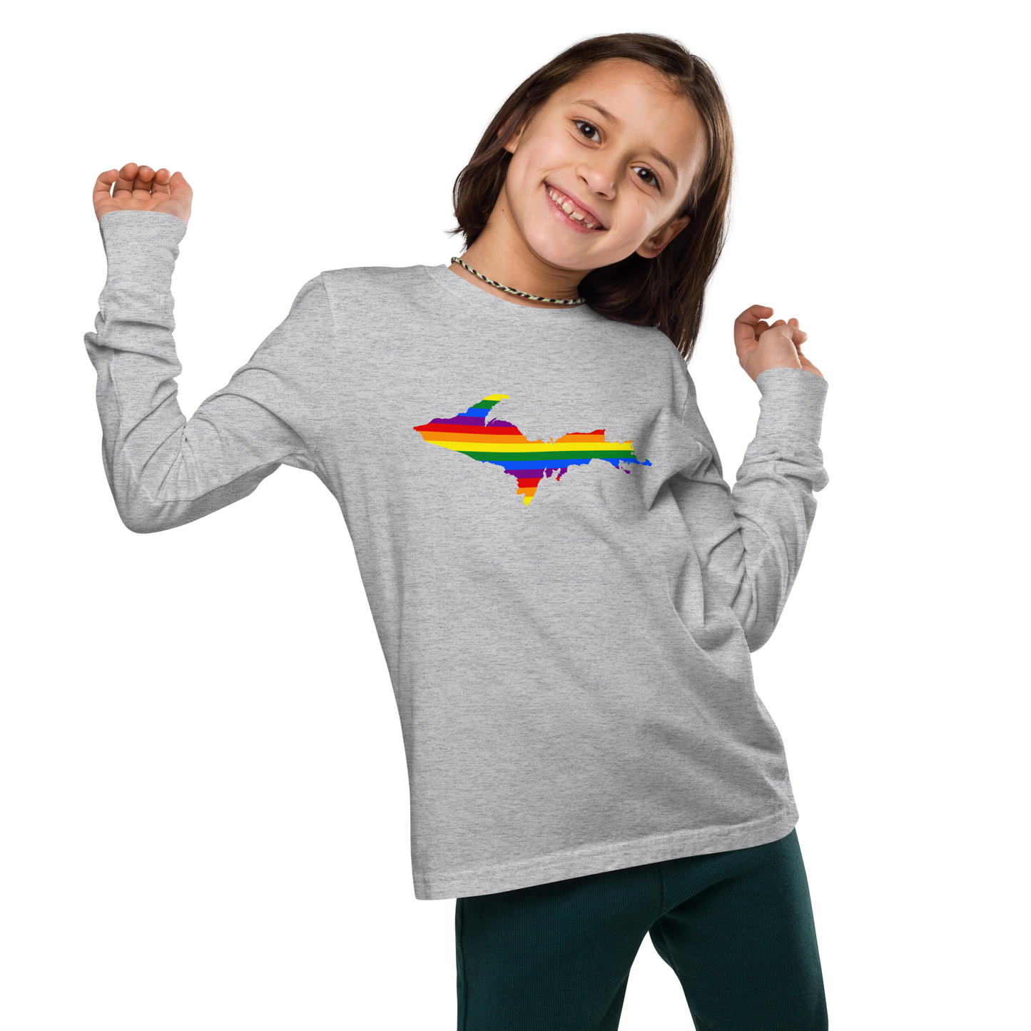 Michigan Upper Peninsula T-Shirt (w/ UP Pride Flag Outline) | Youth Long Sleeve