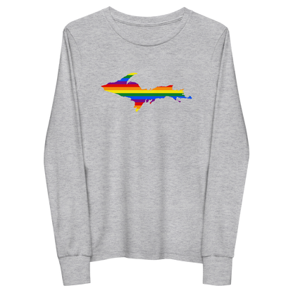 Michigan Upper Peninsula T-Shirt (w/ UP Pride Flag Outline) | Youth Long Sleeve