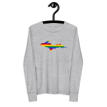 Michigan Upper Peninsula T-Shirt (w/ UP Pride Flag Outline) | Youth Long Sleeve