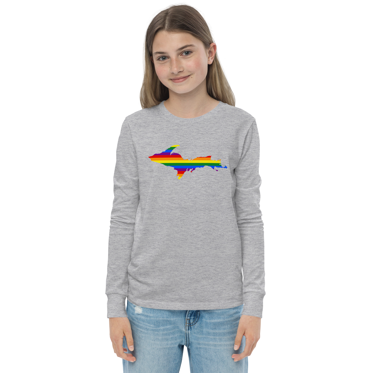 Michigan Upper Peninsula T-Shirt (w/ UP Pride Flag Outline) | Youth Long Sleeve