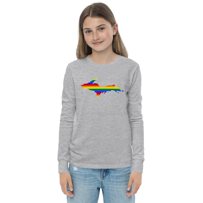 Michigan Upper Peninsula T-Shirt (w/ UP Pride Flag Outline) | Youth Long Sleeve