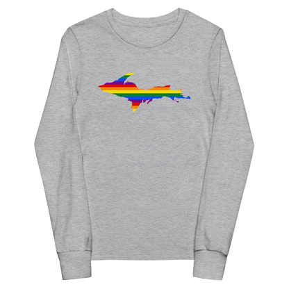 Michigan Upper Peninsula T-Shirt (w/ UP Pride Flag Outline) | Youth Long Sleeve