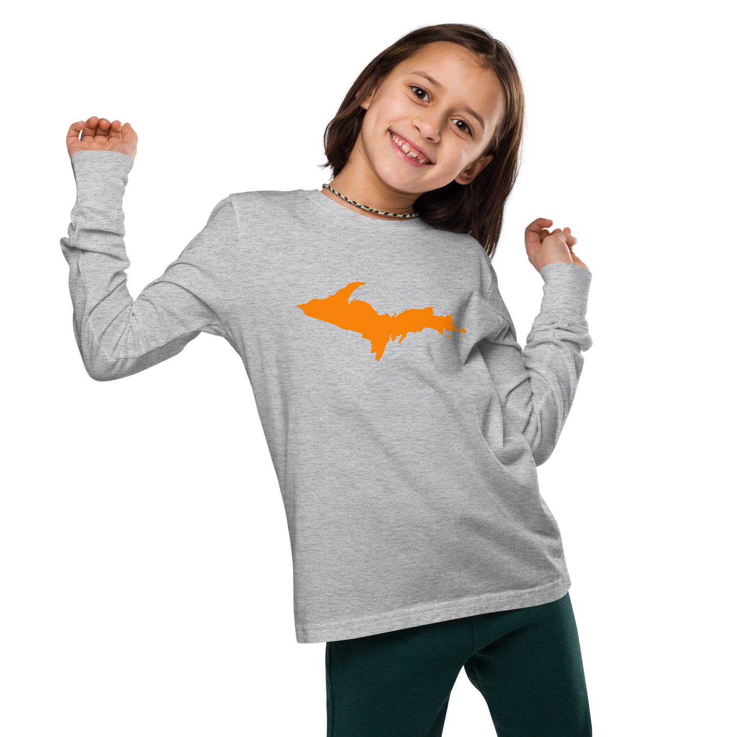 Michigan Upper Peninsula T-Shirt (w/ Orange UP Outline) | Youth Long Sleeve