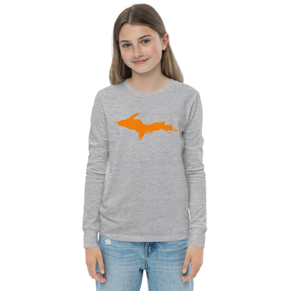 Michigan Upper Peninsula T-Shirt (w/ Orange UP Outline) | Youth Long Sleeve