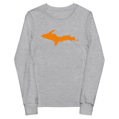 Michigan Upper Peninsula T-Shirt (w/ Orange UP Outline) | Youth Long Sleeve