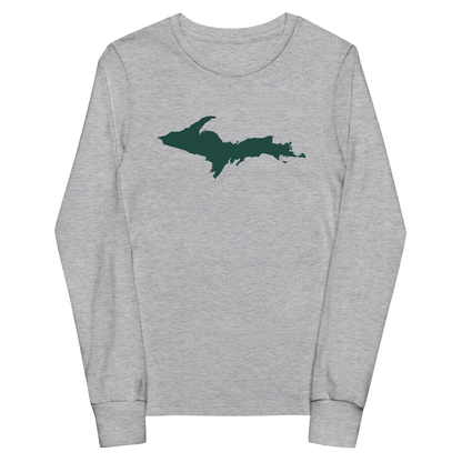 Michigan Upper Peninsula T-Shirt (w/ Green UP Outline) | Youth Long Sleeve