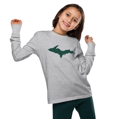 Michigan Upper Peninsula T-Shirt (w/ Green UP Outline) | Youth Long Sleeve