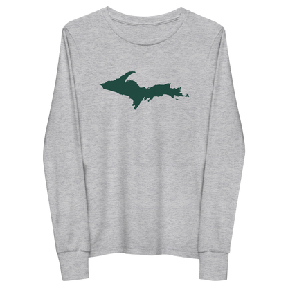 Michigan Upper Peninsula T-Shirt (w/ Green UP Outline) | Youth Long Sleeve