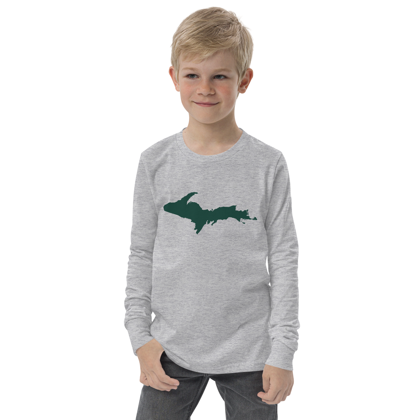 Michigan Upper Peninsula T-Shirt (w/ Green UP Outline) | Youth Long Sleeve