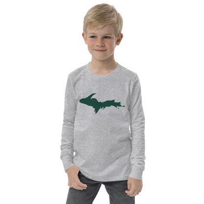 Michigan Upper Peninsula T-Shirt (w/ Green UP Outline) | Youth Long Sleeve