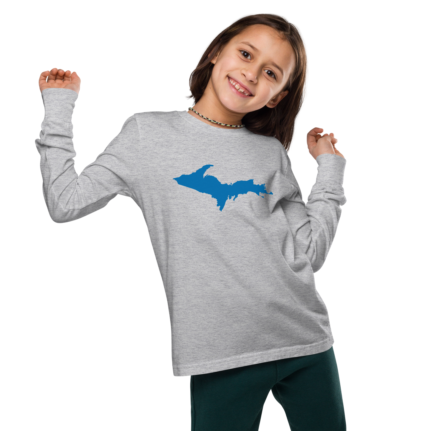 Michigan Upper Peninsula T-Shirt (w/ Azure UP Outline) | Youth Long Sleeve