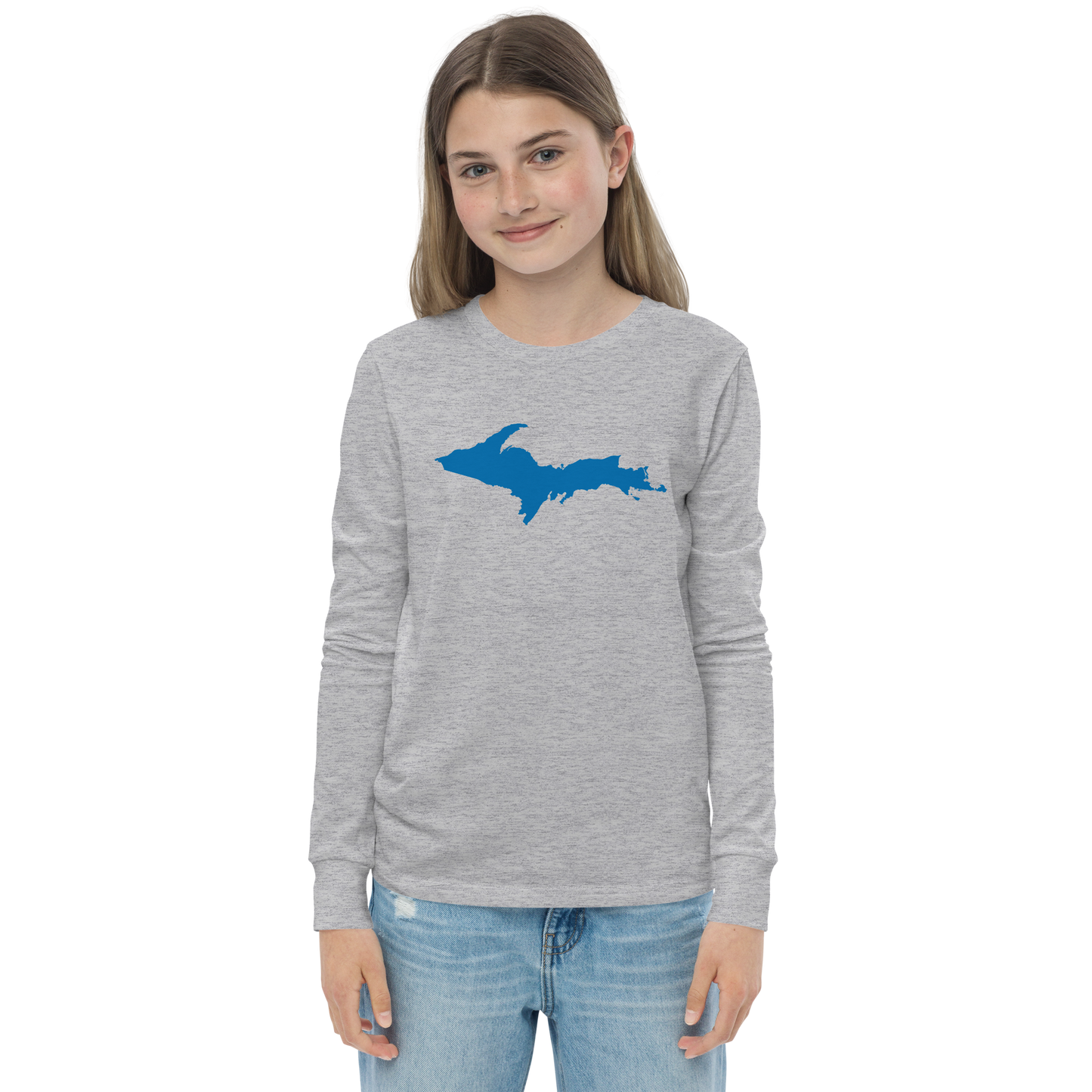 Michigan Upper Peninsula T-Shirt (w/ Azure UP Outline) | Youth Long Sleeve