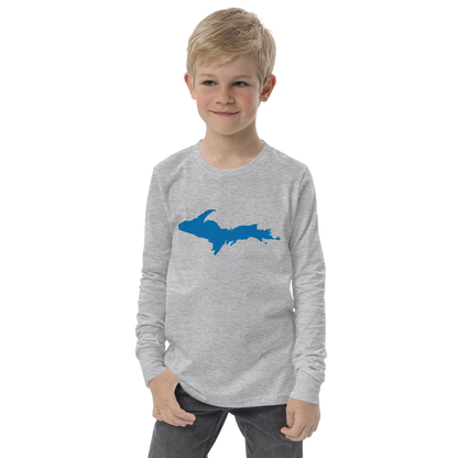 Michigan Upper Peninsula T-Shirt (w/ Azure UP Outline) | Youth Long Sleeve