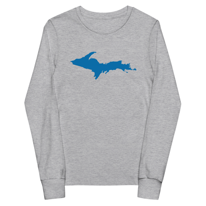 Michigan Upper Peninsula T-Shirt (w/ Azure UP Outline) | Youth Long Sleeve