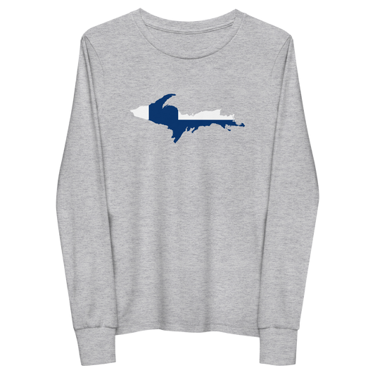 Michigan Upper Peninsula T-Shirt (w/ UP Finland Flag Outline) | Youth Long Sleeve