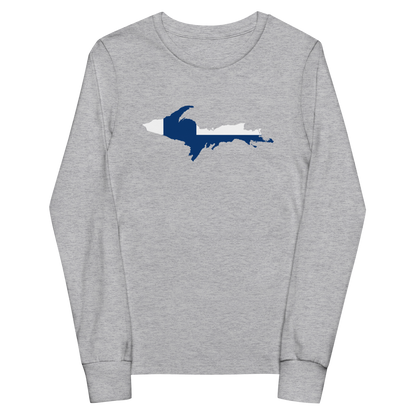 Michigan Upper Peninsula T-Shirt (w/ UP Finland Flag Outline) | Youth Long Sleeve