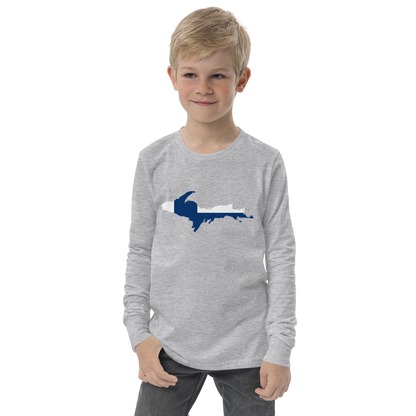 Michigan Upper Peninsula T-Shirt (w/ UP Finland Flag Outline) | Youth Long Sleeve