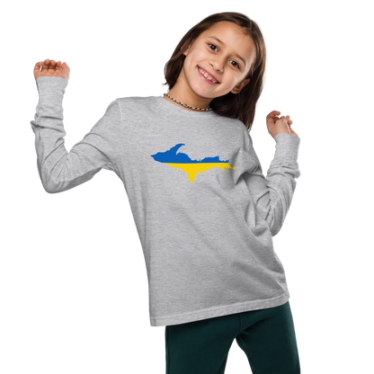 Michigan Upper Peninsula T-Shirt (w/ UP Ukraine Flag Outline) | Youth Long Sleeve