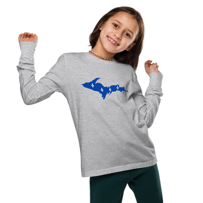 Michigan Upper Peninsula T-Shirt (w/ UP Quebec Flag Outline) | Youth Long Sleeve