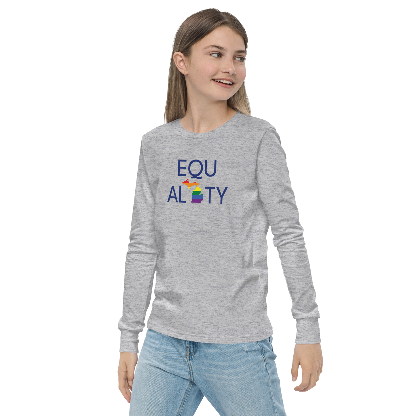 Michigan 'Equality' T-Shirt (LGBTQ Pride Colors) | Unisex Youth Long Sleeve