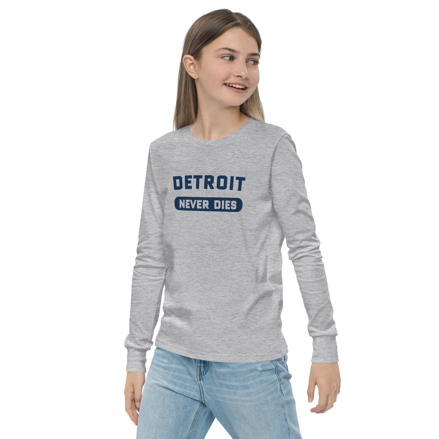 'Detroit Never Dies' T-Shirt | Unisex Youth Long Sleeve