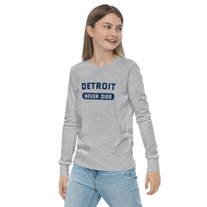 'Detroit Never Dies' T-Shirt | Unisex Youth Long Sleeve