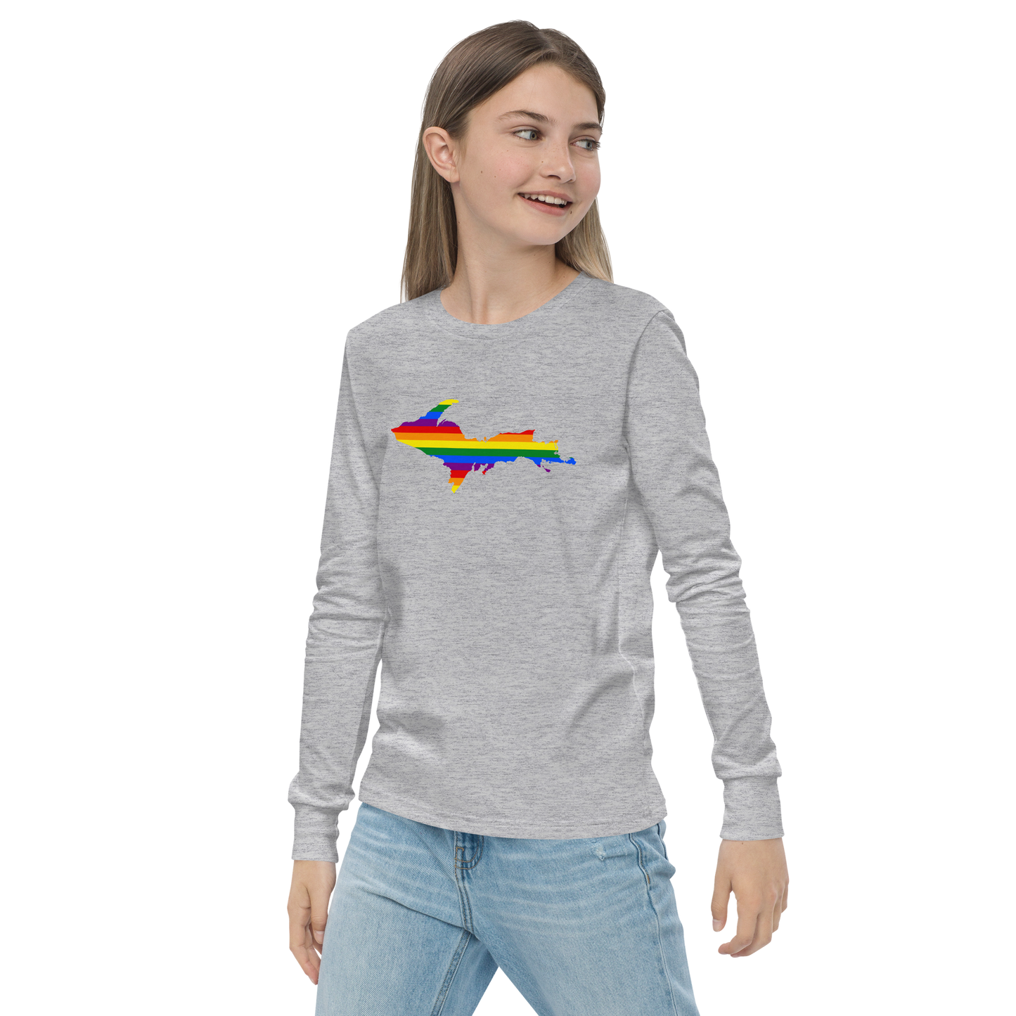 Michigan Upper Peninsula T-Shirt (w/ UP Pride Flag Outline) | Youth Long Sleeve