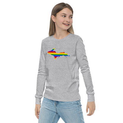 Michigan Upper Peninsula T-Shirt (w/ UP Pride Flag Outline) | Youth Long Sleeve