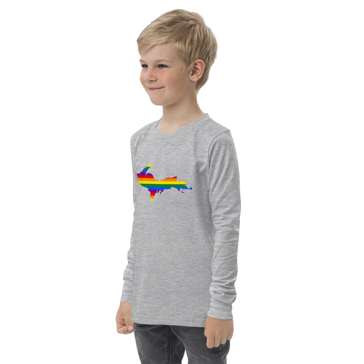 Michigan Upper Peninsula T-Shirt (w/ UP Pride Flag Outline) | Youth Long Sleeve