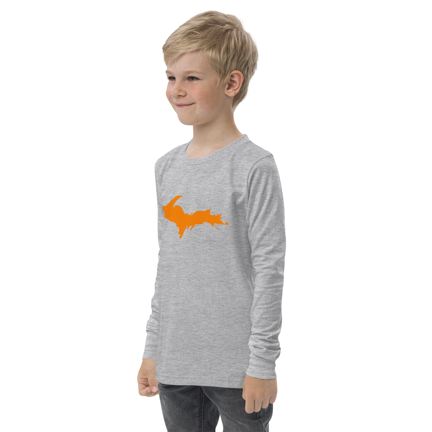 Michigan Upper Peninsula T-Shirt (w/ Orange UP Outline) | Youth Long Sleeve