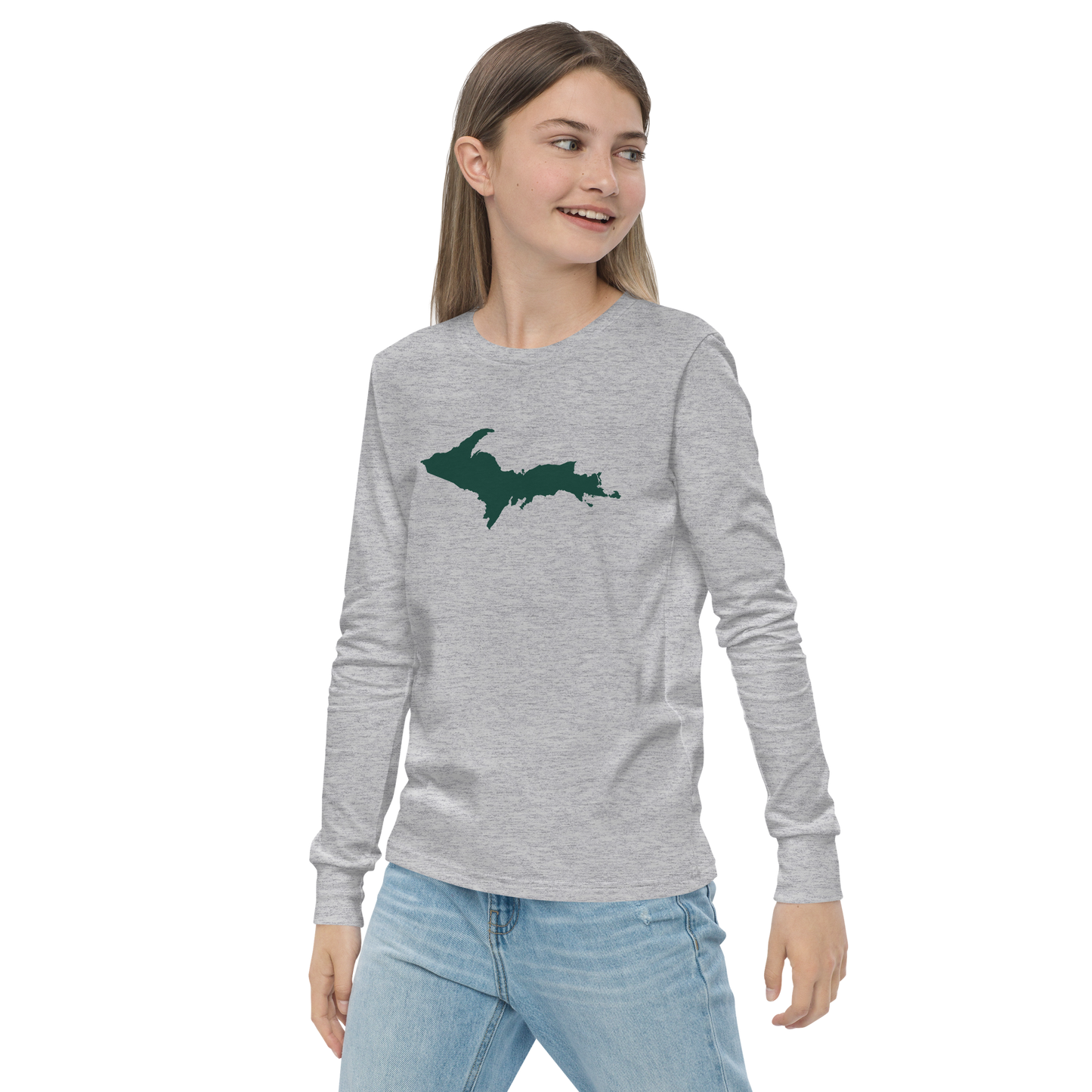 Michigan Upper Peninsula T-Shirt (w/ Green UP Outline) | Youth Long Sleeve