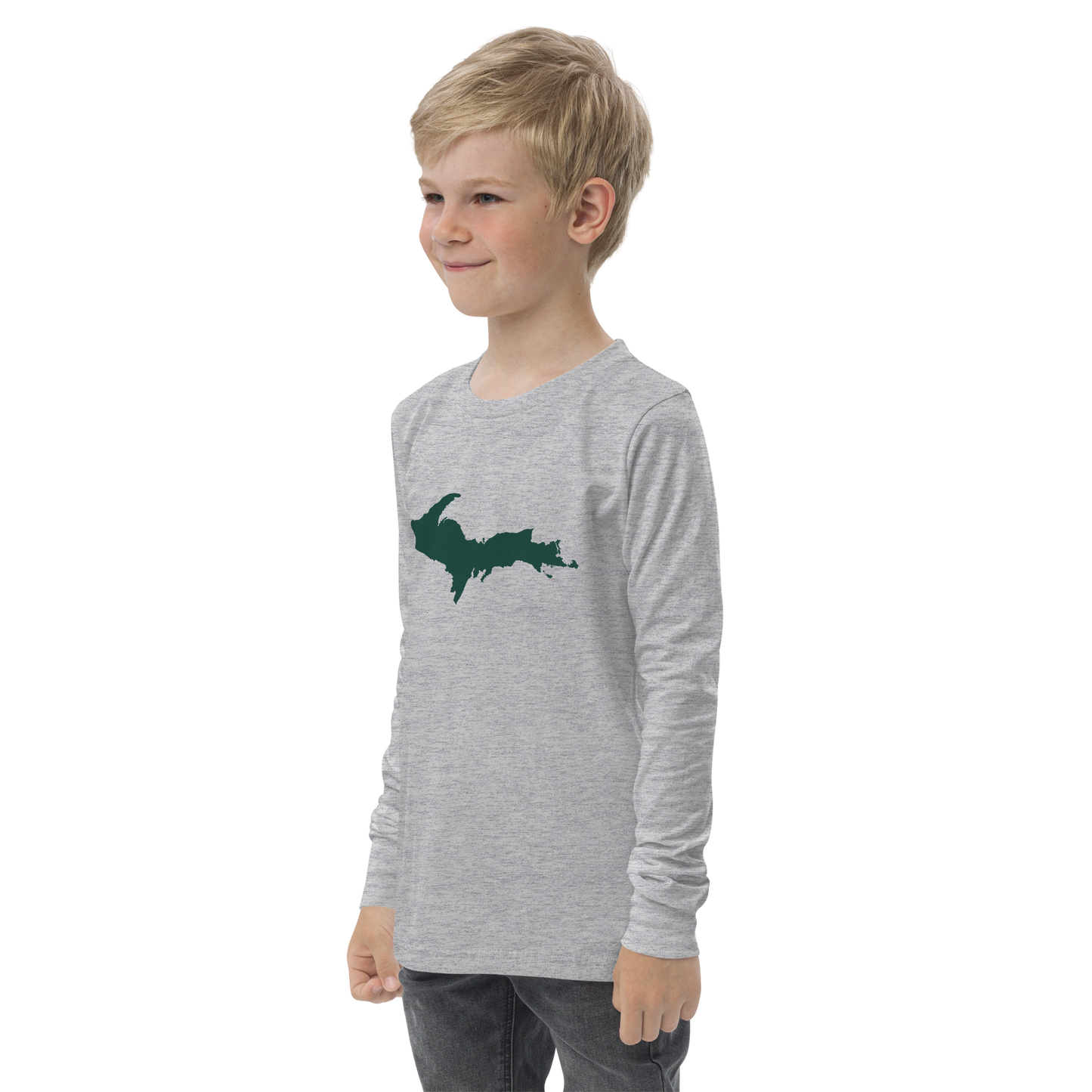 Michigan Upper Peninsula T-Shirt (w/ Green UP Outline) | Youth Long Sleeve