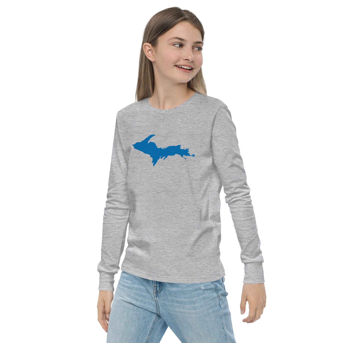 Michigan Upper Peninsula T-Shirt (w/ Azure UP Outline) | Youth Long Sleeve