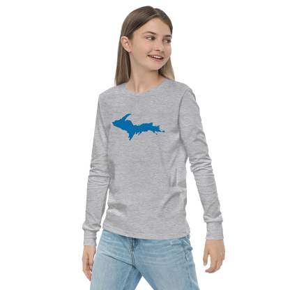 Michigan Upper Peninsula T-Shirt (w/ Azure UP Outline) | Youth Long Sleeve