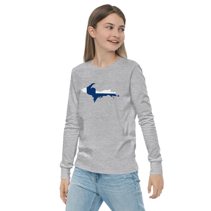 Michigan Upper Peninsula T-Shirt (w/ UP Finland Flag Outline) | Youth Long Sleeve