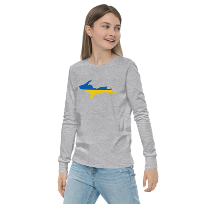 Michigan Upper Peninsula T-Shirt (w/ UP Ukraine Flag Outline) | Youth Long Sleeve