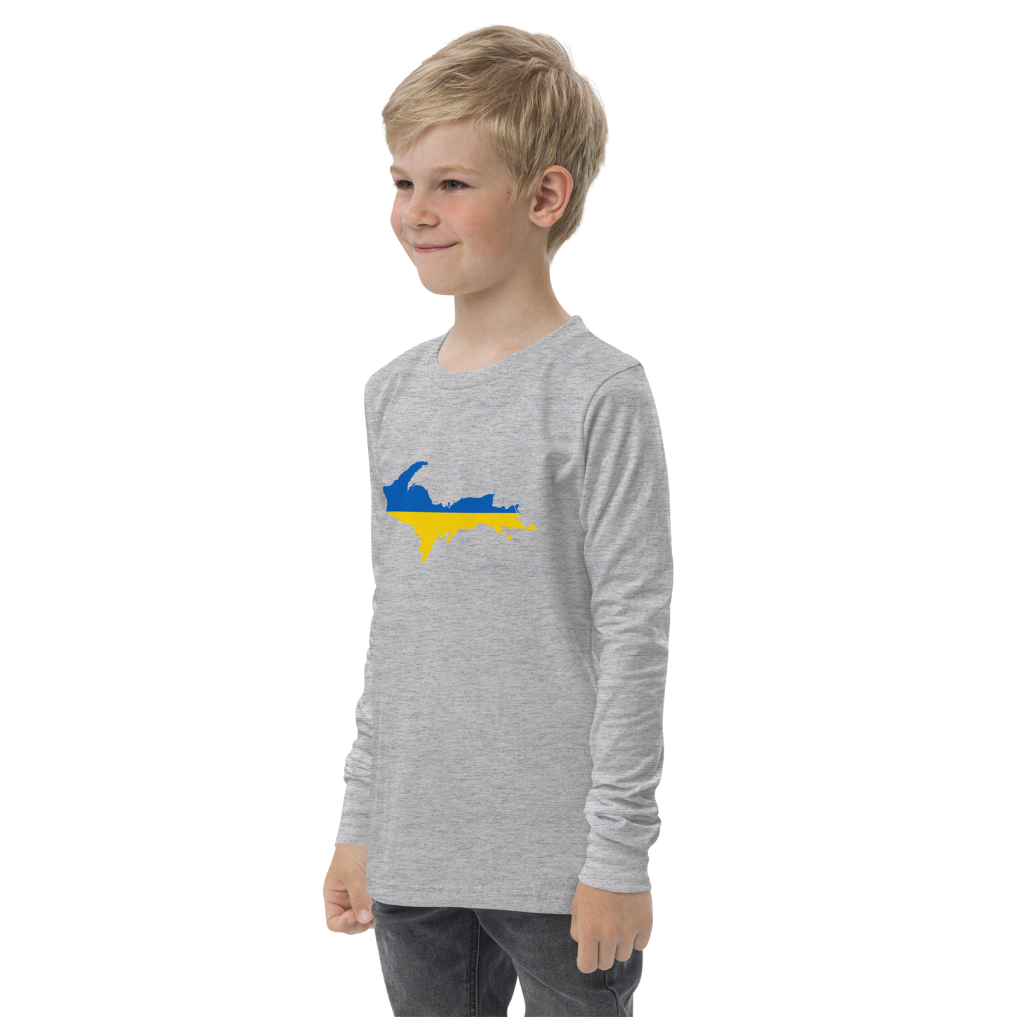 Michigan Upper Peninsula T-Shirt (w/ UP Ukraine Flag Outline) | Youth Long Sleeve