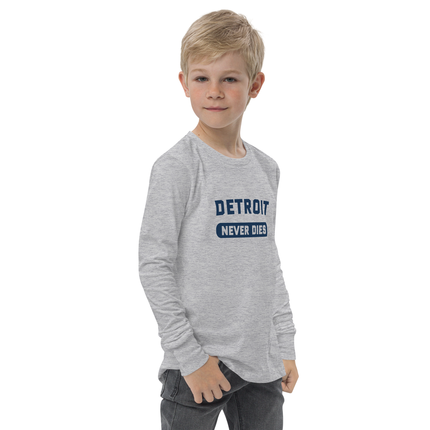 'Detroit Never Dies' T-Shirt | Unisex Youth Long Sleeve