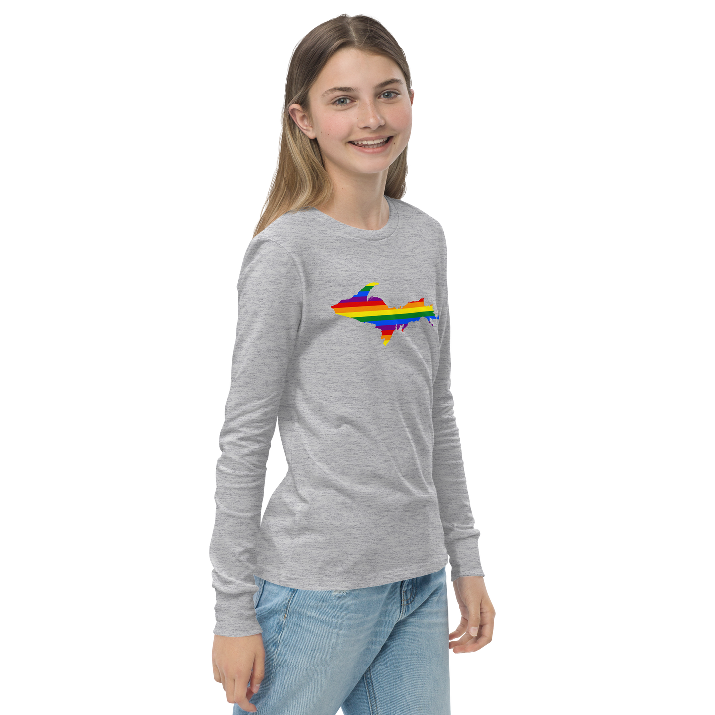 Michigan Upper Peninsula T-Shirt (w/ UP Pride Flag Outline) | Youth Long Sleeve