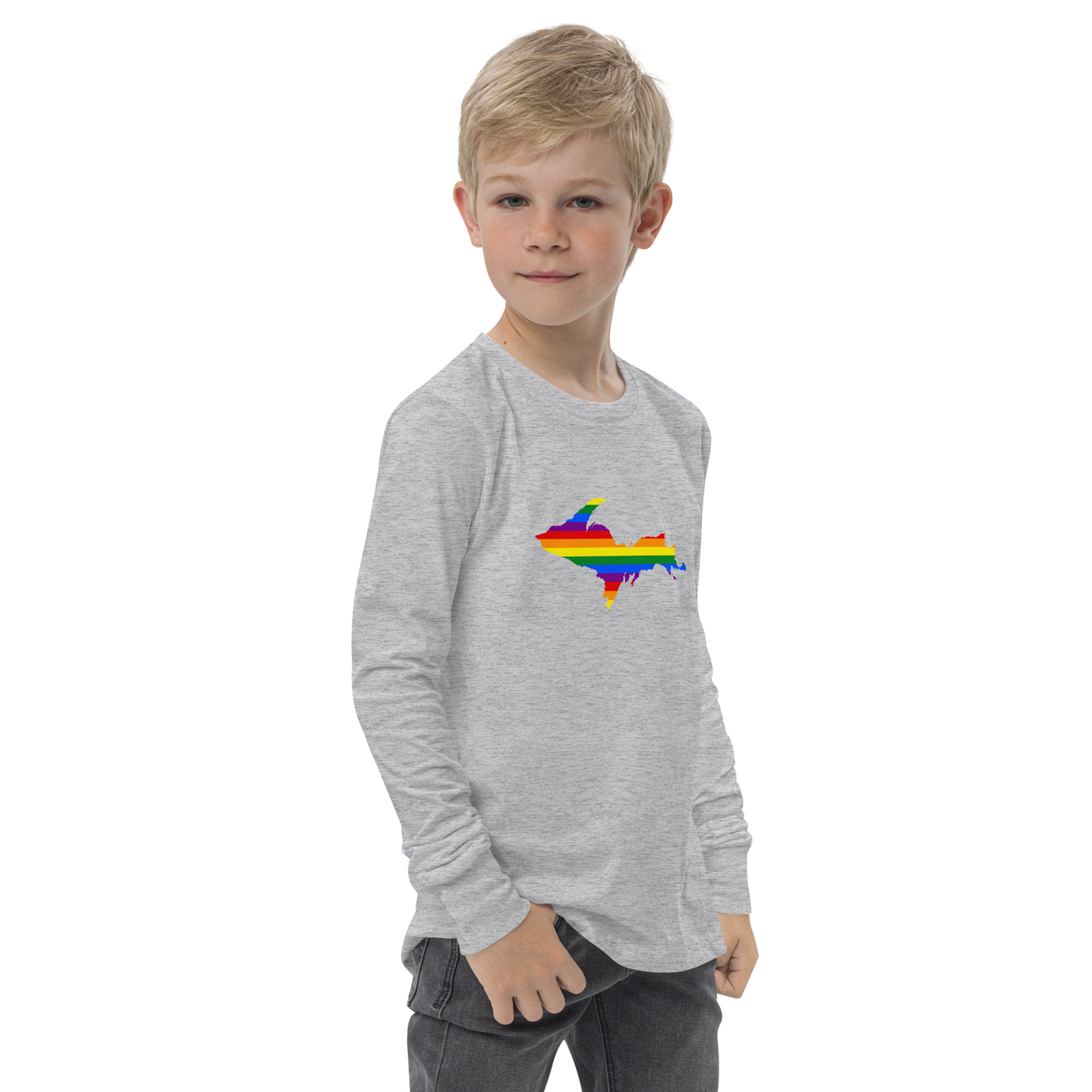 Michigan Upper Peninsula T-Shirt (w/ UP Pride Flag Outline) | Youth Long Sleeve