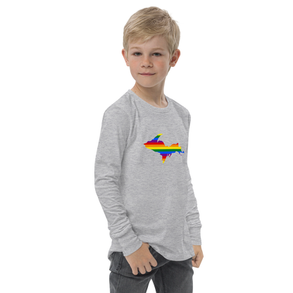 Michigan Upper Peninsula T-Shirt (w/ UP Pride Flag Outline) | Youth Long Sleeve