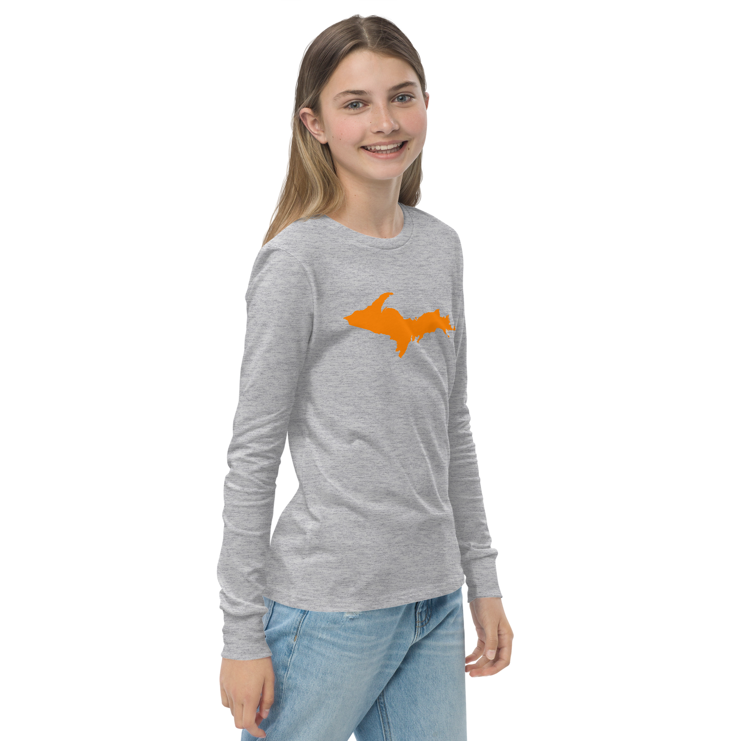 Michigan Upper Peninsula T-Shirt (w/ Orange UP Outline) | Youth Long Sleeve