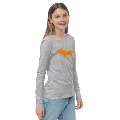 Michigan Upper Peninsula T-Shirt (w/ Orange UP Outline) | Youth Long Sleeve